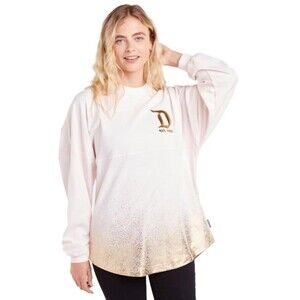 Disney Spirit Jersey Gold Glitter Pink Shirt Womens Sz L Foil Disneyland Puff